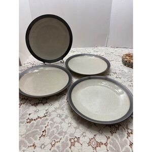 Sango Omega Pearl 4662 Dinner Plates Set of 4 Stoneware Grey Black Rim 11"